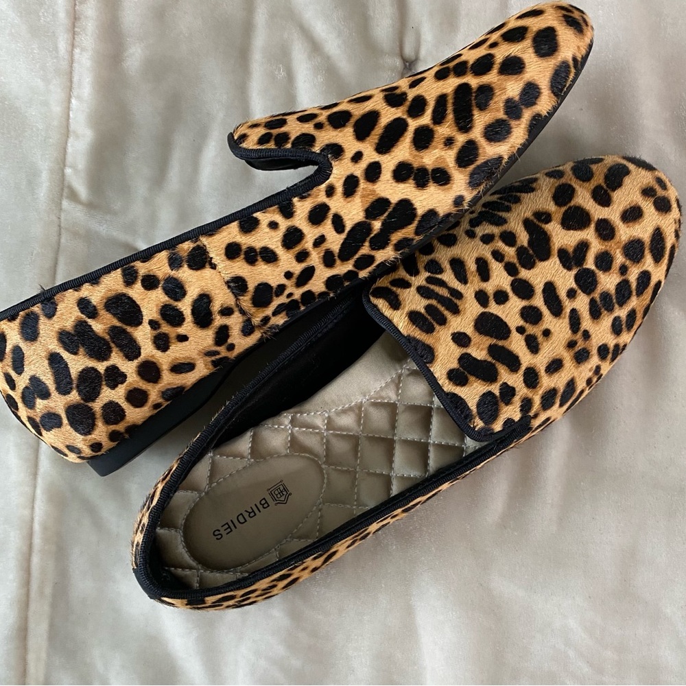 Birdies The Starling slip on smoking loafer in Cheetah Calf Hair black/tan 7.5